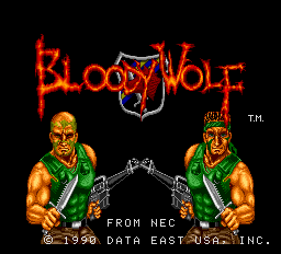 Bloody Wolf title screen for TurboGrafx-16